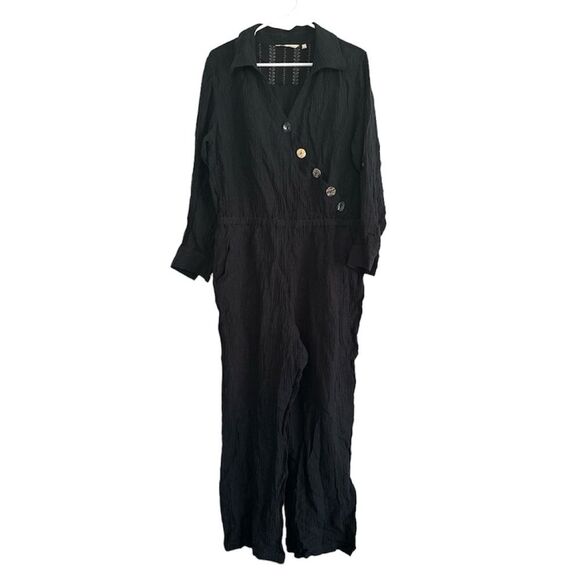 Soft Surroundings Cannes Black Crinkle Gauze Jumpsuit - Picture 2 of 8